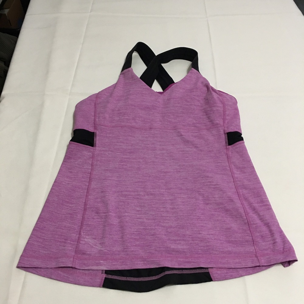 Lululemon Athletica Tank Top Womens 12 Purple Black Crossback Activewear
